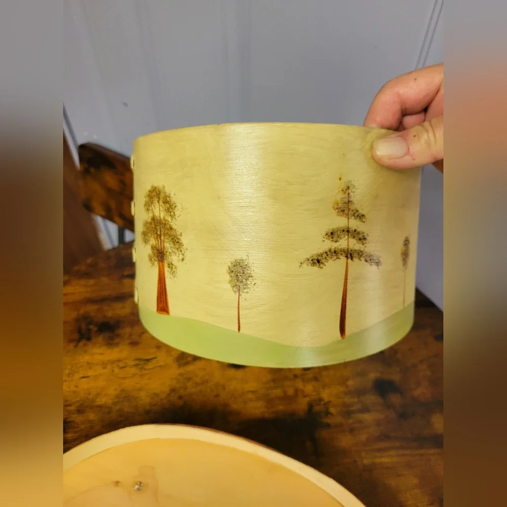 Vintage 1991 Oval Wooden,handpainted &signed shaker Box Tree Design
